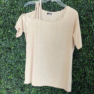 NWOT Womens Cold Shoulder-Like Strappy T-Shirt - Tan / Beige  - Size Large